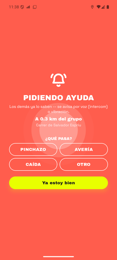 Pantalla Pidiendo ayuda, con el motivo y Ya estoy bien